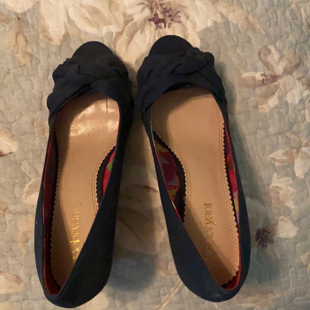 Blue wedge shoes